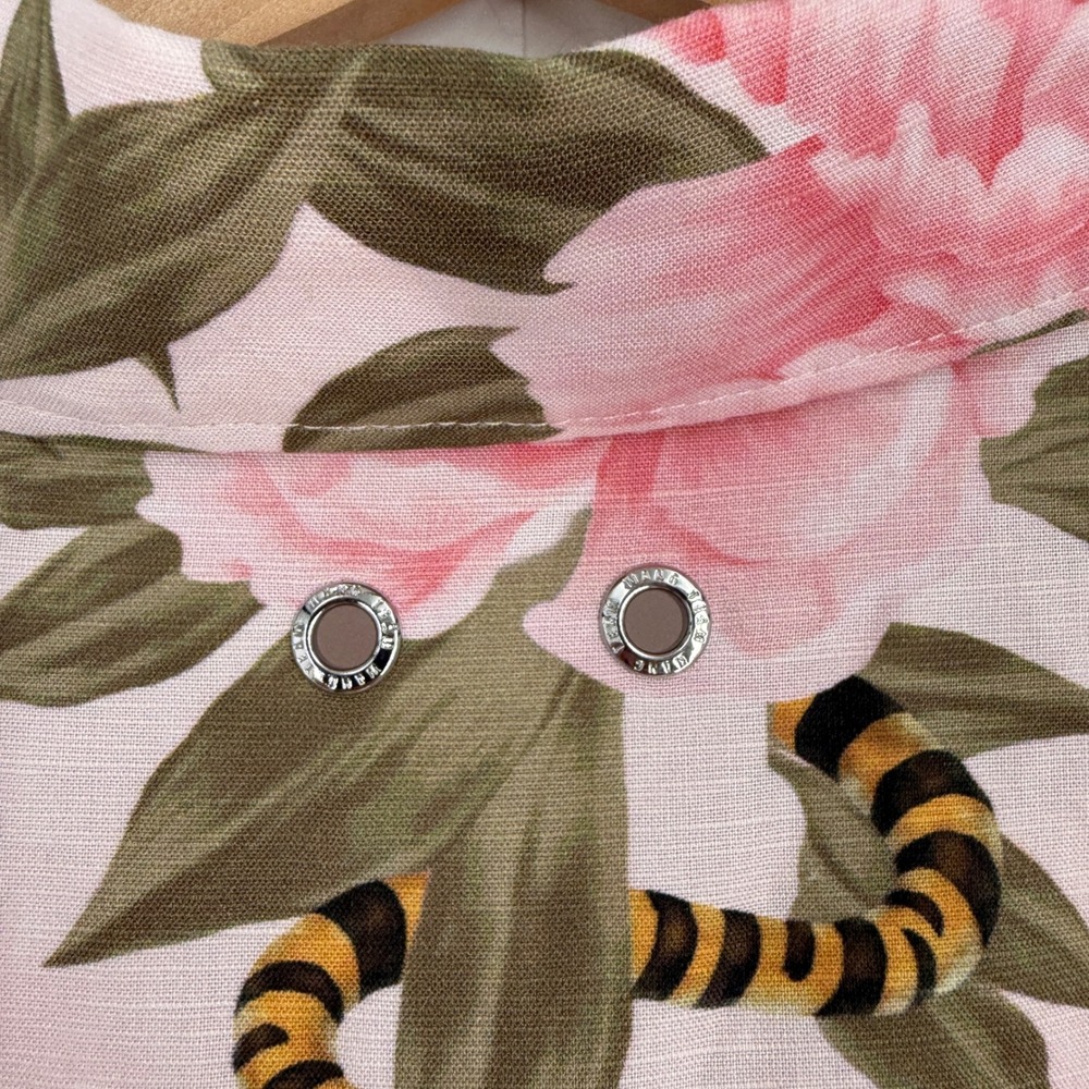 Team Wang‎ Design Mens Size 2 Pink Peony Tiger Tail Floral Flax Button Up Shirt - Picture 10 of 10